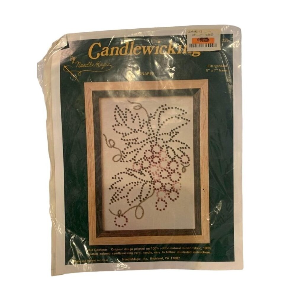 Needle Magic Candlewicking Grapes Kit 5x7 Frame USA Cotton Fabric